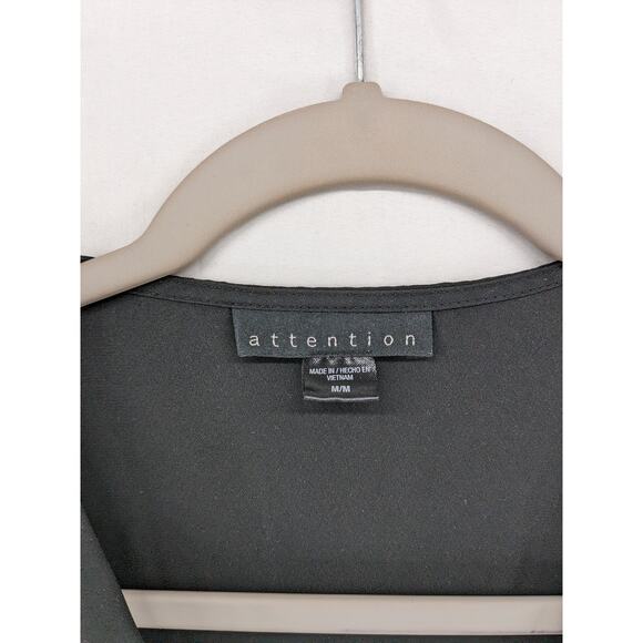 Attention Button Up Blouse M Black Balloon Sleeve VNeck Relaxed Fit Workwear - Picture 3 of 10